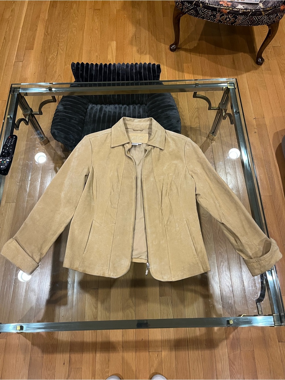 Classic Beige Suede Zip-Front Jacket - Women